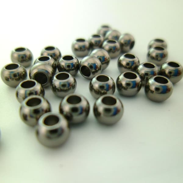 100pcs 4.5mm Round Versatile Cool Black Gunmetal Beads Men for Bracelets Necklaces Tarnish Resistant Lead Nickel Chromium Free 0101-0302-4
