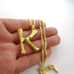 One Piece Large Chunky Bold Bamboo Capital Name Initials &quot;K&quot; Personalized Custom Bamboo Necklace Large Bail for Rope Cord Leather 20052045-1