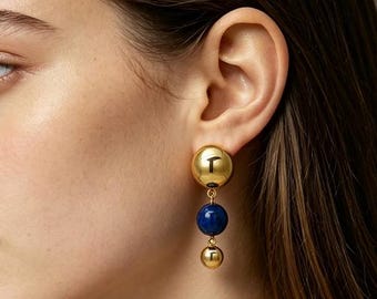 Custom & Handmade Gold Filled Unique Natural Phoenix Lapis Lazuli Mother Earth Sun Moon Drop Earrings Factory For Brands Boutique