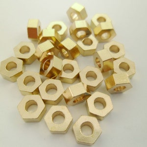 30pcs 6x3mm Raw Brass Hexagon Geometry Beads Spacer Beads Minimalist Simplicity Large Hole Gold Tone Leather Cord 0101-0814