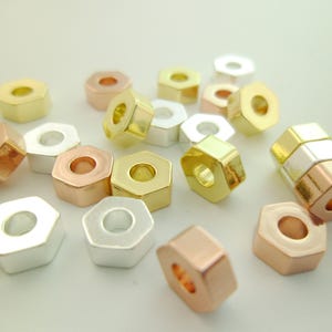 DAINTY* 20pcs Small Shiny Gold, Silver & Rose Gold Hexagon Geometry Beads Spacers Simplicity Leather Cord Tarnish Resistant Weddings Gifts