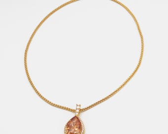 Handmade 16kt Gold Filled Water-Drop Champagne-Colored Zircon Pendant Factory For Brands Boutique.