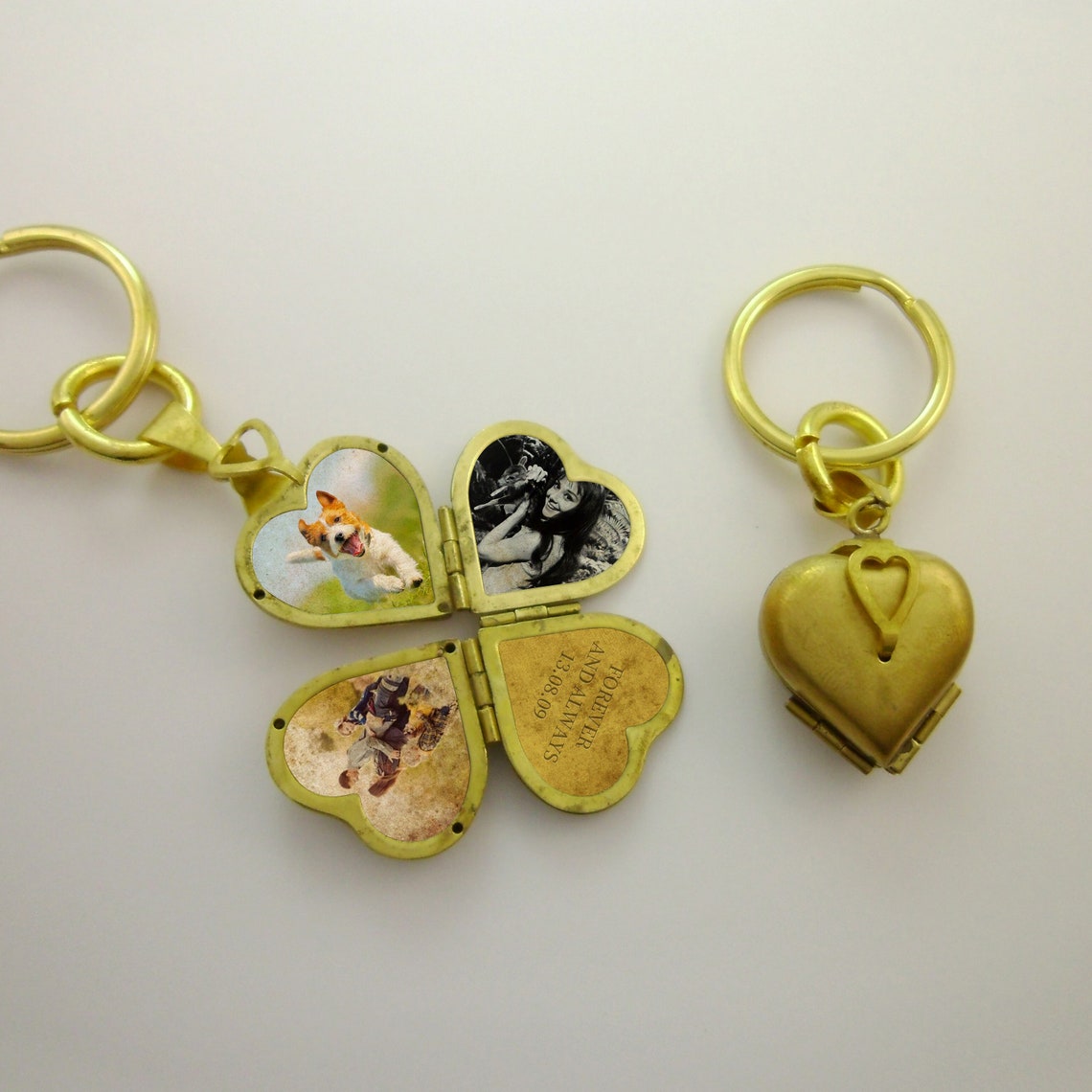 1pc 4 Photos Folding Heart Locket Keychain Vintage Brass Etsy