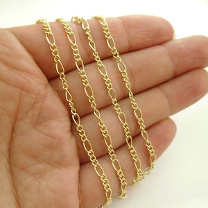 Hot Style* 10 Feet (3.1M) Genuine 14k Gold Figaro Chain Flat Curb Links Chains, Soldered Strong 2.8mm Wide, from Factory 0803-2014-1