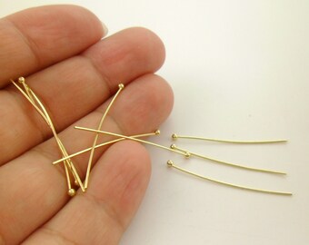 50pcs echte 14k vergoldet Kugel Kopfnadeln Kopf Pins, 1,3 Zoll (35mm), 22 Gauge Qualität Messing Soft Custom aus Fabrik 5009-0001-1