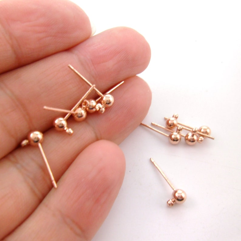 High Quality Brass Custom from Factory 5001-0001-3 20pcs Minimal Dainty Shiny Rose Gold 4mm Ball Studs Earrings with a Loop