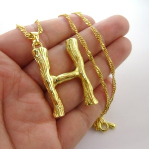 One Piece Large Chunky Bold Bamboo Capital Name Initials &quot;H&quot; Personalized Custom Bamboo Necklace Large Bail for Rope Cord Leather 20052042-1