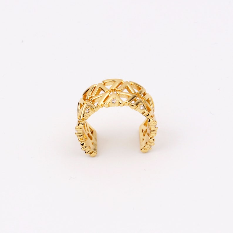 Custom Handmade 1pcs Dainty 18kt Gold Filled Round Opening Lozenge texture pattern Ring Minimalism Fashion Personalized Boutique Brands