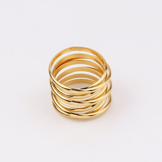 Custom Handmade 1pcs Delicate 18kt Gold Filled 22.7mm Round 8 Root Copper Tube Twining Ring Personalized Stamping, Lead Nickel Chromium Free