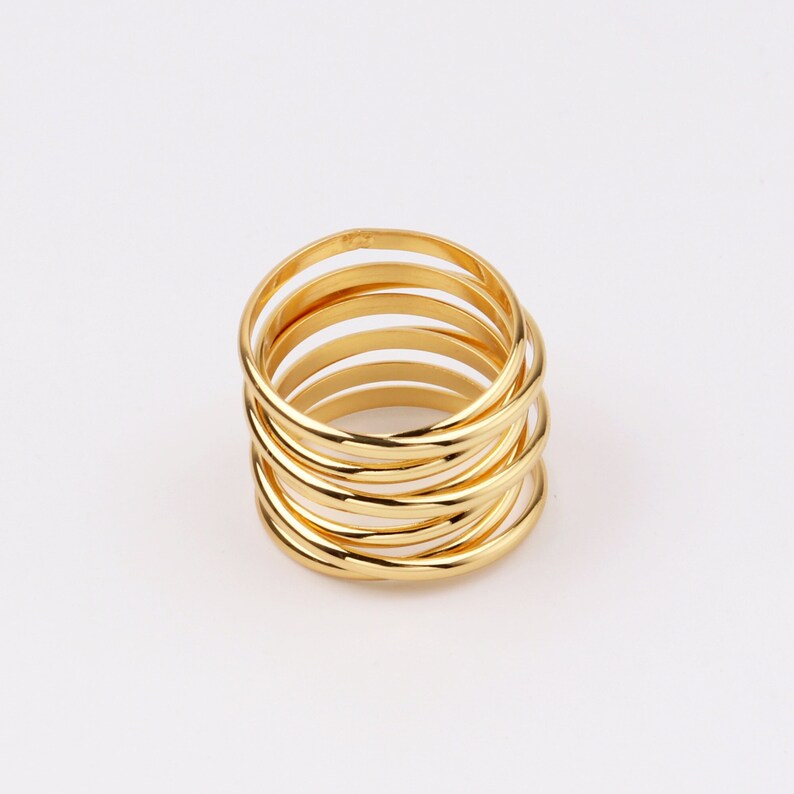 Custom Handmade Delicate Thick Gold Coating 22.7mm Round 8 Root Copper Tube Twining Ring Personalized Stamping, Lead Nickel Chromium Free image 1