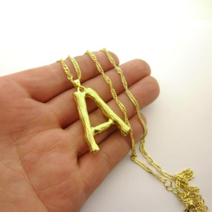One Piece Large Chunky Bold Bamboo Capital Name Initials &quot;A&quot; Personalized Custom Bamboo Necklace Large Bail for Rope Cord Leather 20052036-1