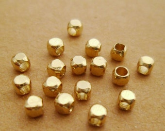 300pcs Small Eco-friendly Raw Brass Cube Faceted Beads Spacers for Layering Bracelets Necklaces or Chokers 2.5mm 0101-0413