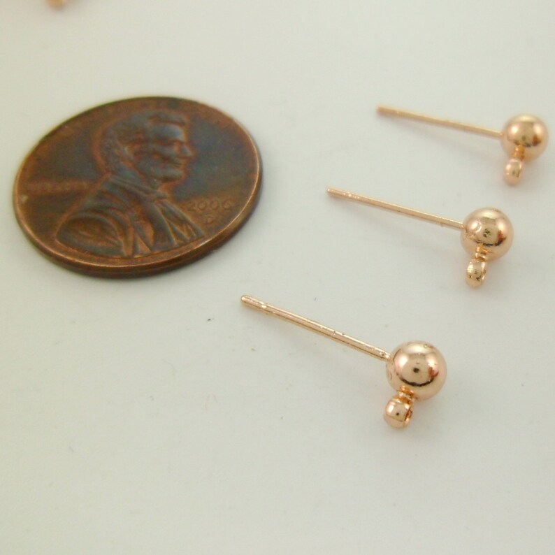 High Quality Brass Custom from Factory 5001-0001-3 20pcs Minimal Dainty Shiny Rose Gold 4mm Ball Studs Earrings with a Loop