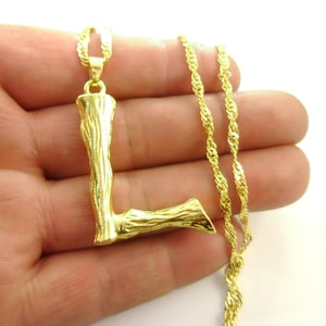 One Piece Large Chunky Bold Bamboo Capital Name Initials &quot;L&quot; Personalized Custom Bamboo Necklace Large Bail for Rope Cord Leather 20052046-1