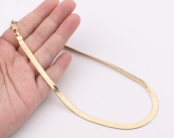 Handmade Custom, 1pcs 18K Gold Filled 5mm Thick Flat Snake Chain Necklace, Link Choker Necklace, Lobster Clasp, Dainty Layering 2005-2095-1
