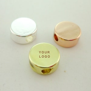 Custom Your Brands Logo or Patterns* 30pcs Small Round Coin Genuine 14k Gold, Silver & Rose Gold Beads Spacers BIGGER Hole for Cords Chains