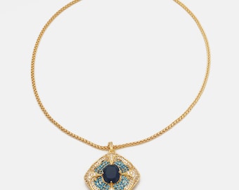 Handmade 16kt Gold Filled Blue Zircon Cube Sugar Pendant Factory For Brands Boutique.