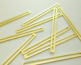 Handmade* 40pcs Hollow Large Rectangle Raw Brass Pendants Connectors for Leather Cords Chains 0104-0437