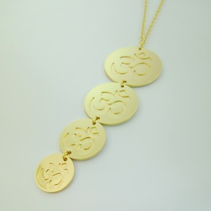 Unique & Handmade* Shiny Gold OM ॐ Multi-Round Discs Long Necklaces Gold Filled Chains Meditation Spiritual One of a Kind Gifts