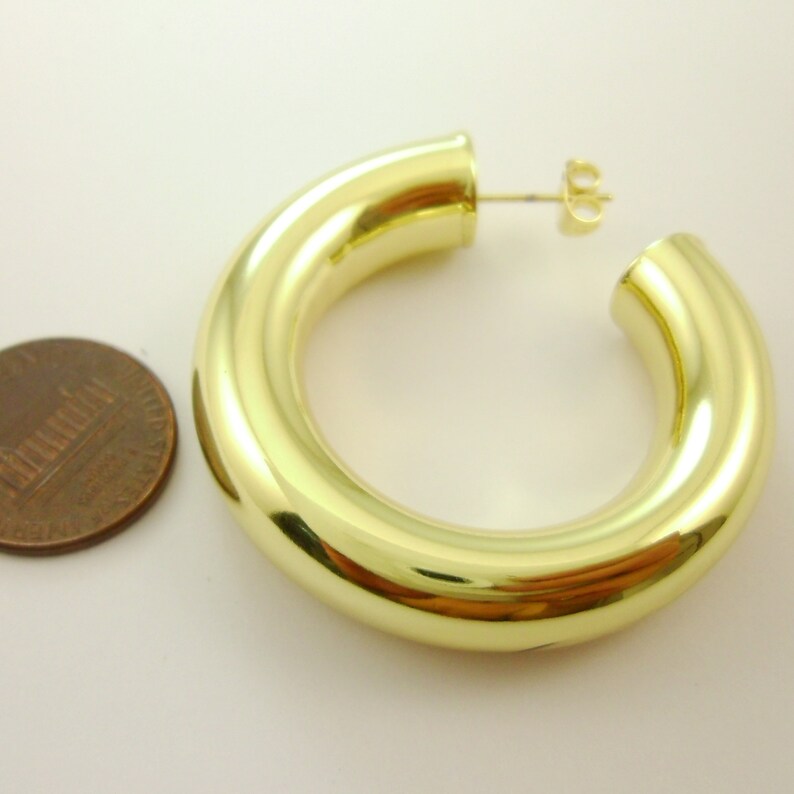 1 Pair Handmade Dainty 9mm Thick Chunky Round Bold Genuine 14kt Gold Plated Hoop Earrings Lightweight, Available for Gold Filled Factory image 3