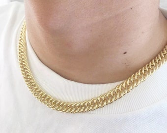 Handmade Custom, 1pcs Large Wide 14K Gold Plated Curb Foxtail Chain Wheat Chain Necklace, OT Toggle Clasp, Link Choker Necklace, Minimalism