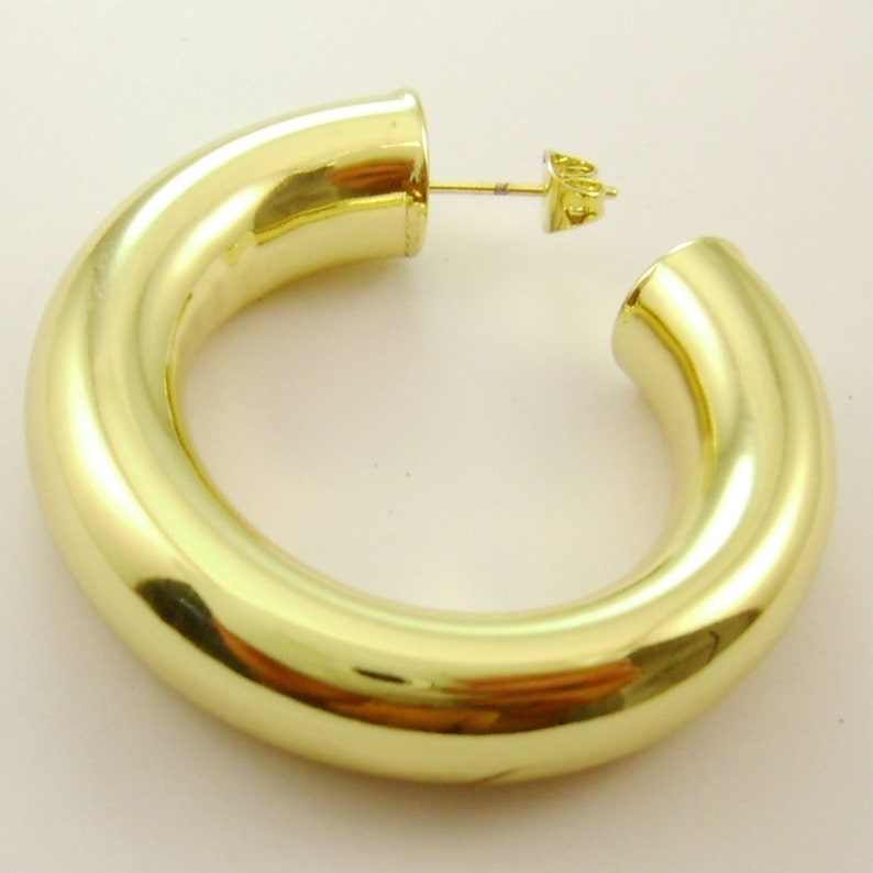 1 Pair Handmade Dainty 9mm Thick Chunky Round Bold Genuine 14kt Gold Plated Hoop Earrings Lightweight, Available for Gold Filled Factory image 2