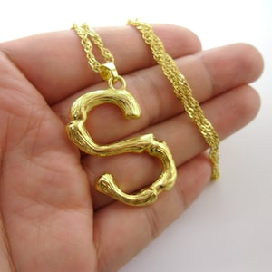 One Piece Large Chunky Bold Bamboo Capital Name Initials &quot;S&quot; Personalized Custom Bamboo Necklace Large Bail for Rope Cord Leather 20052052-1