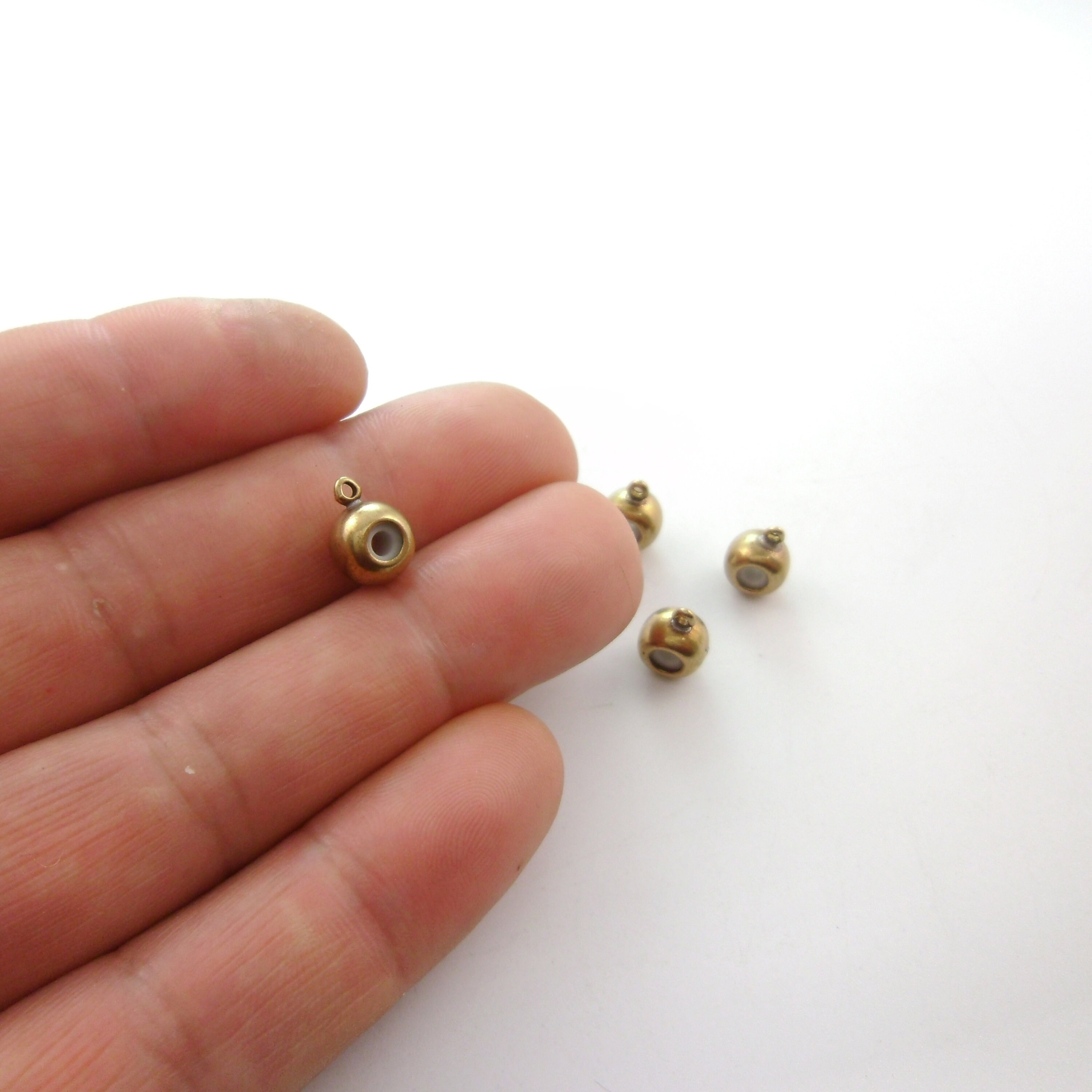 4pcs Rubber Stopper Beads With Loop 10x8mm Brass Round Etsy