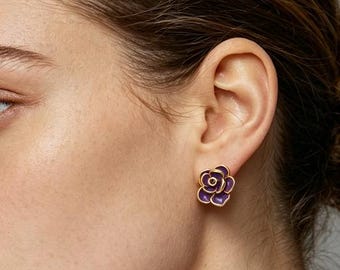Custom & Handmade Gold Filled Amethyst Camellia Flower Shape Earrings Factory For Brands Boutique