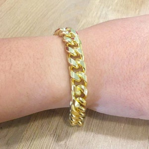 Feito à mão personalizado, 1 peça pulseira grande larga banhada a ouro 14K com corrente de trigo, fecho de alternância OT, pulseira de elo, minimalismo 2007-2038-1