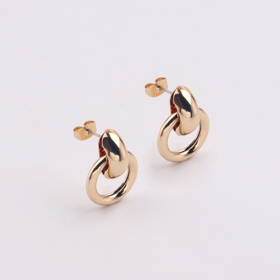 Handmade 1 Pair 16K Gold Plated Double Hoops Rings Ear Studs