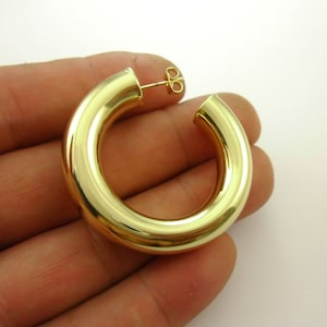 1 Pair Handmade Dainty 9mm Thick Chunky Round Bold Genuine 14kt Gold Plated Hoop Earrings Lightweight, Available for Gold Filled Factory image 1