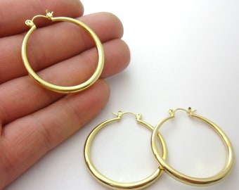 1 Paar DAINTY 42x39mm Medium echt 18k Gelbgold gefüllt klassische Runde Rohr leichte Reifen, minimale Geschenke, von Fabrik Lieferant