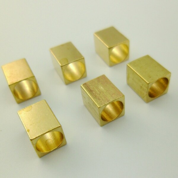 15pcs 8mm Large Hole Yellow Raw Brass Geometry Cuboid Beads Spacers for Leather Cord Silk Rope Hole 5mm 0101-0524