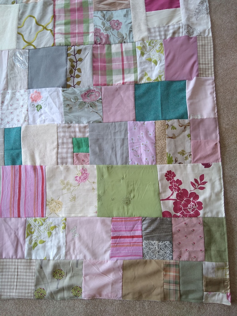 Single bed size Quilt Wonky Upcycled Shabby Chic Unique Quilts of Anarchy No straight lines
