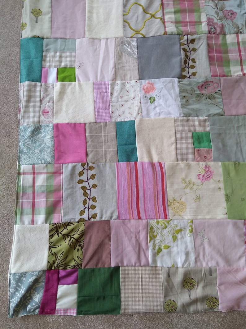 Single bed size Quilt Wonky Upcycled Shabby Chic Unique Quilts of Anarchy No straight lines