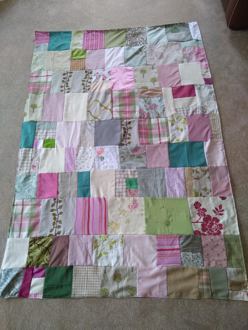 Single bed size Quilt Wonky Upcycled Shabby Chic Unique Quilts of Anarchy No straight lines
