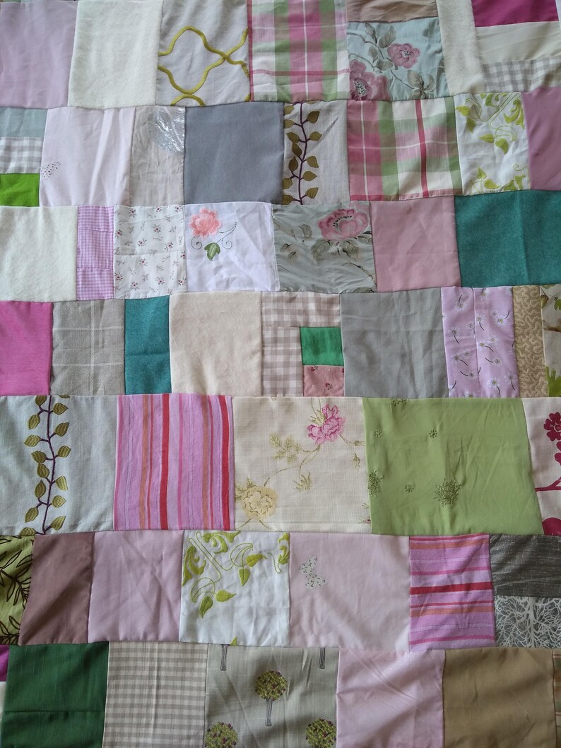 Single bed size Quilt Wonky Upcycled Shabby Chic Unique Quilts of Anarchy No straight lines