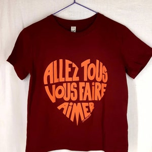 Bordeaux children&#39;s t-shirt, calligram &quot;Let us all love you&quot; Orange - Several sizes available