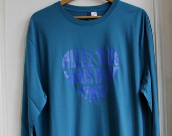 T-shirt Homme Bleu canard Manches Longues Calligramme "Allez tous vous faire aimer" Bleu -Taille XL /t-shirt original/cadeau/love