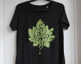 Black woman T-shirt "Do you want us to sow?" Pistachio green callogram - Size XL