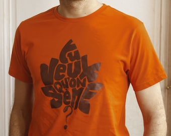 Men T-shirt Orange calligram "You want to be sown?" Brown - Size XL