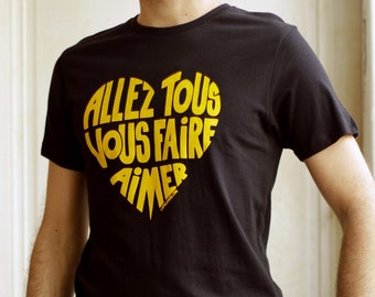 Camiseta Hombre Negro Calligram "Go all make you love" Amarillo - Talla L - Algodón orgánico