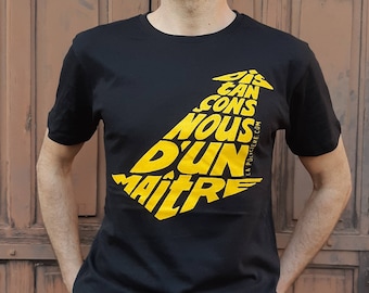 T-shirt Homme Noir Calligramme "Distançons-nous d'un maître" Jaune - Taille XL - Coton bio