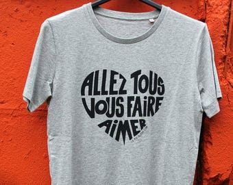 Men&#39;s T-Shirt Heather Grey Calligram &quot;Go Make Yourself Loved&quot; Black - Size XL