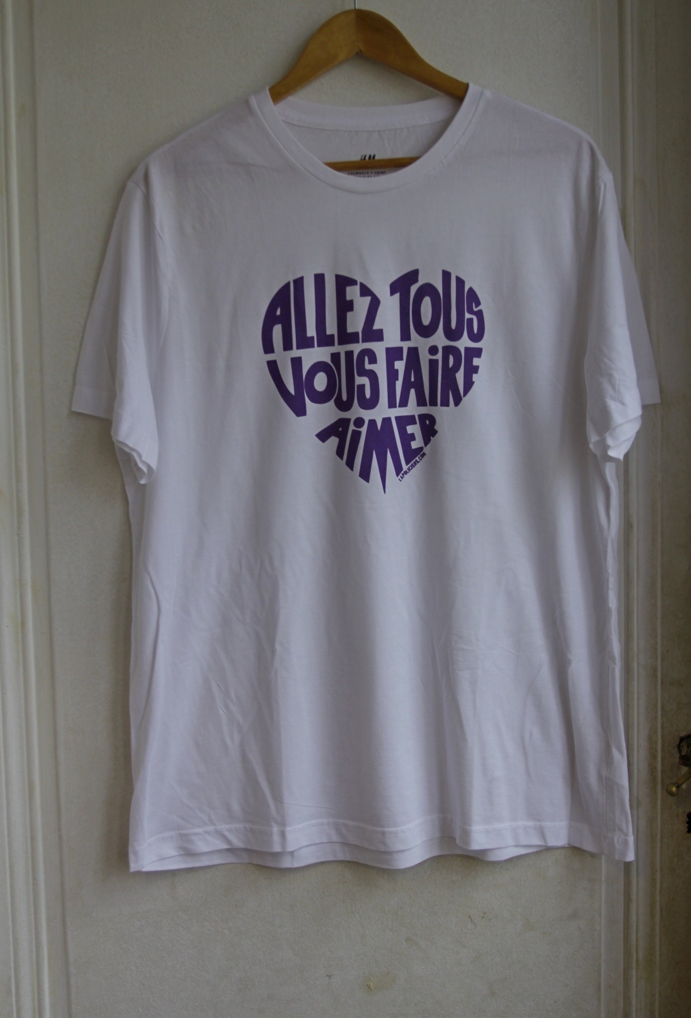 White Men's T-Shirt Calligram "Go All Get Loved" Violet - Size XL
