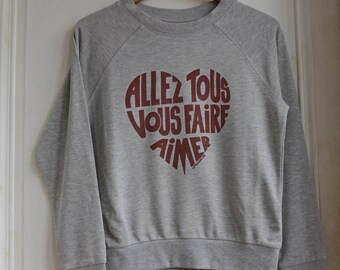 Hoody Sweatshirt Heather grey Burgundy Calligram "will make you love all" size XS