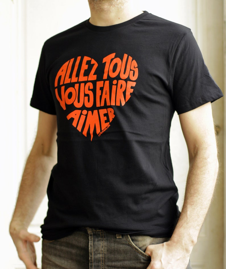 T-shirt Homme Noir Calligramme Allez tous vous faire aimer Orange brique Taille M Coton bio image 1