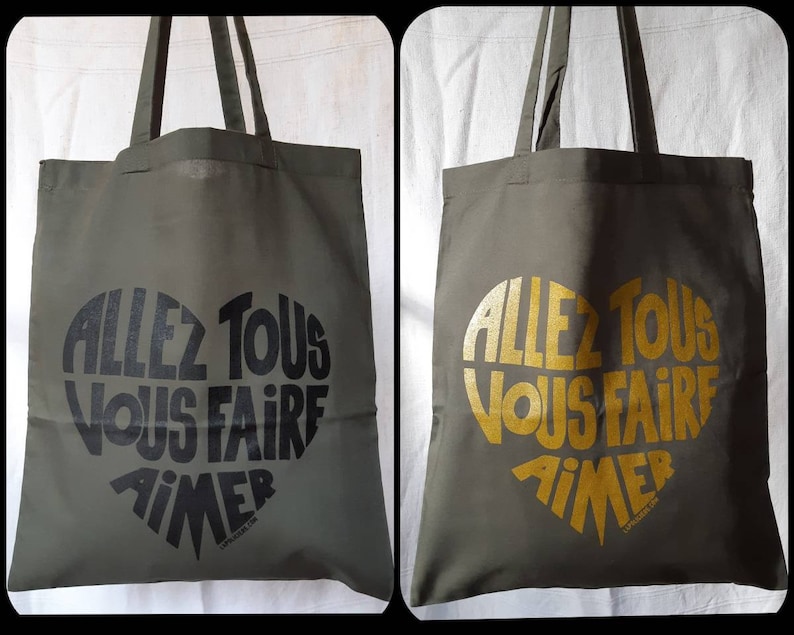 Tote bag Allez tous vous faire aimer plusieurs modèles au choix Moutarde/Bordeaux/Turquoise/Bleu pétrole/écru/noir.... image 7