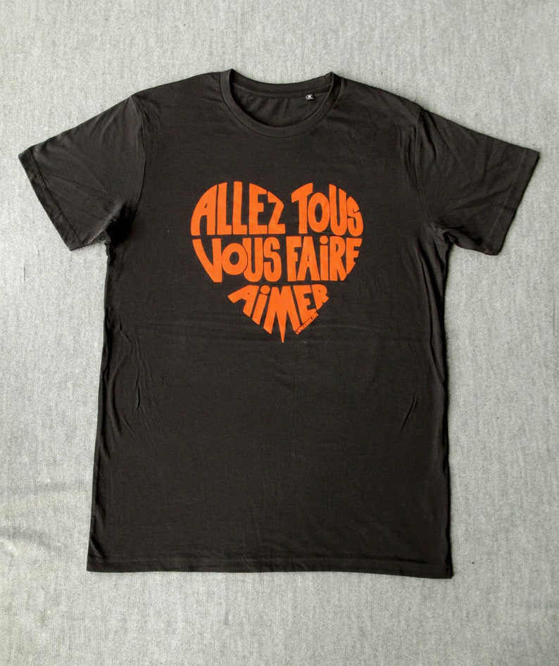 T-shirt Homme Noir Calligramme Allez tous vous faire aimer Orange brique Taille M Coton bio image 2